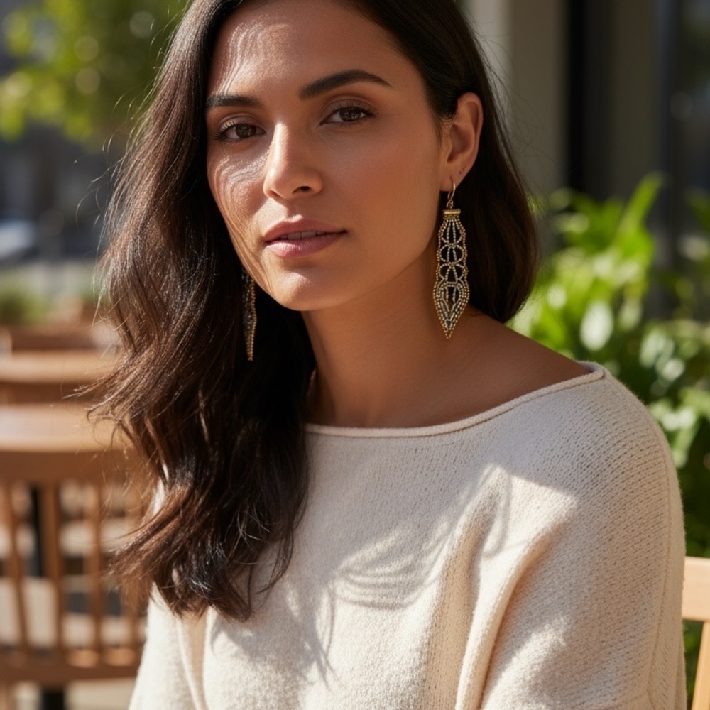 Bali Woven Yellow White Woven Gold 14k Post Earrings